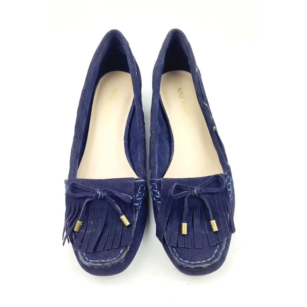 Womens Nine West Blue Block Heeled Tassel Loafers - Size‎ 7